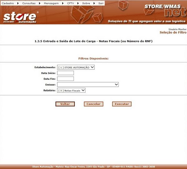 1.3.5 ENTRADA E SAÍDA DE LOTE DE CARGA - NOTAS FISCAIS (OU NÚMERO DO RNF)